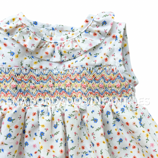 Vestido blanco flores colores panal