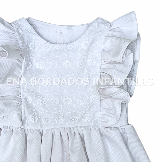 Vestido piqué blanco con bordado inglés 3 años