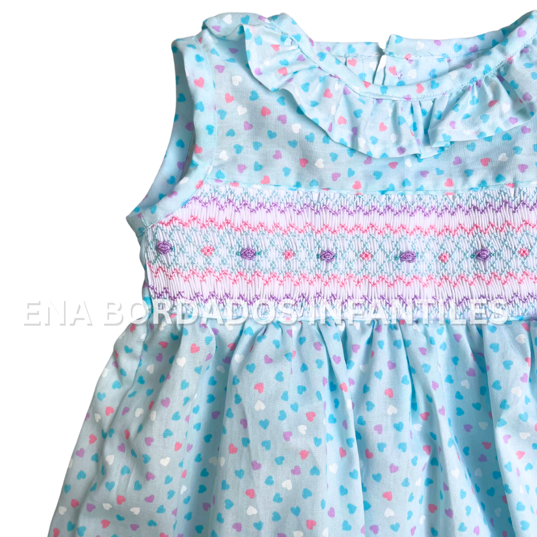 Vestido celeste corazones con panal