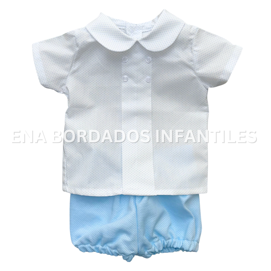 Camisa puntitos celestes con short piqué