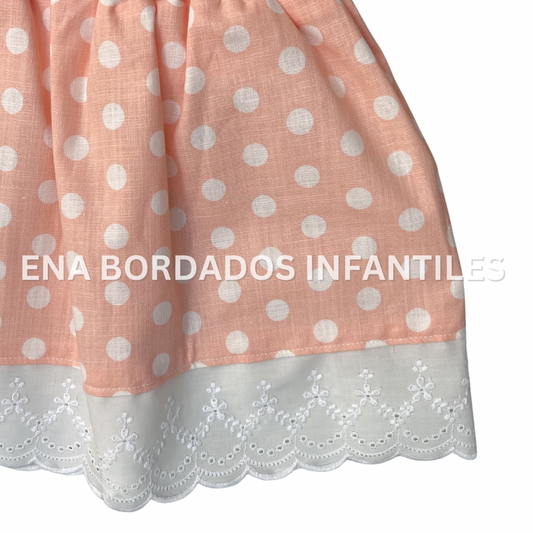 Blusa gasa con falda lino salmón puntos