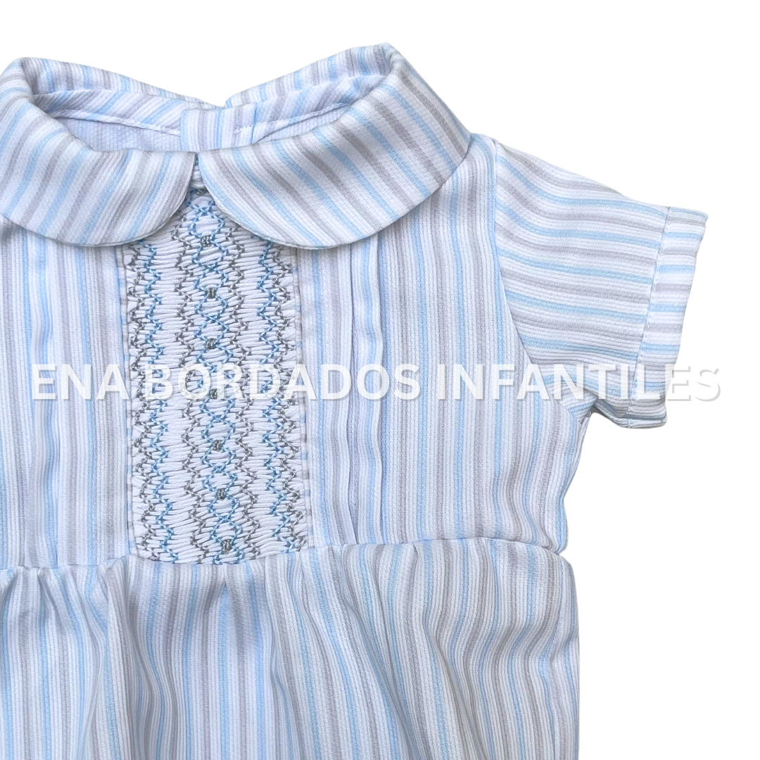 Mameluco piqué rayas celeste y gris