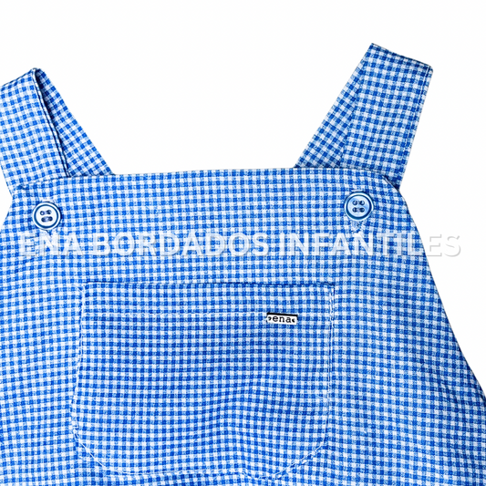 Mameluco tirantes cuadriculado azul aqua