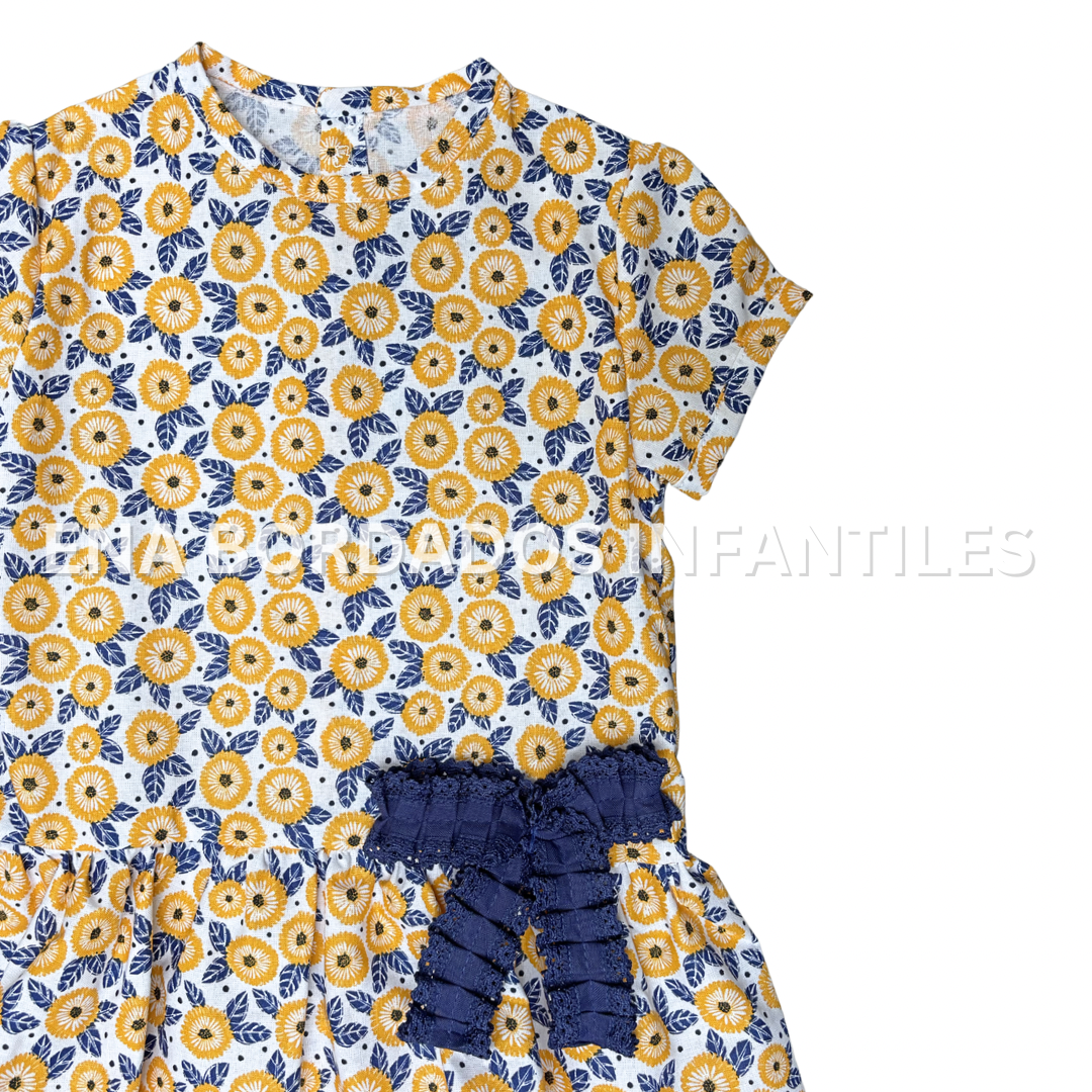 Vestido talle bajo flor amarilla con azul