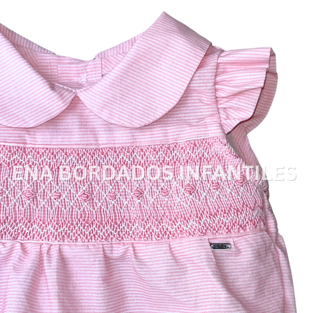 Mameluco rayitas rosadas sin mangas con panal