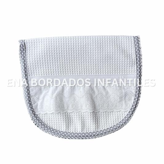 Saca aire waffle tira bordada y orilla gris puntos blancos