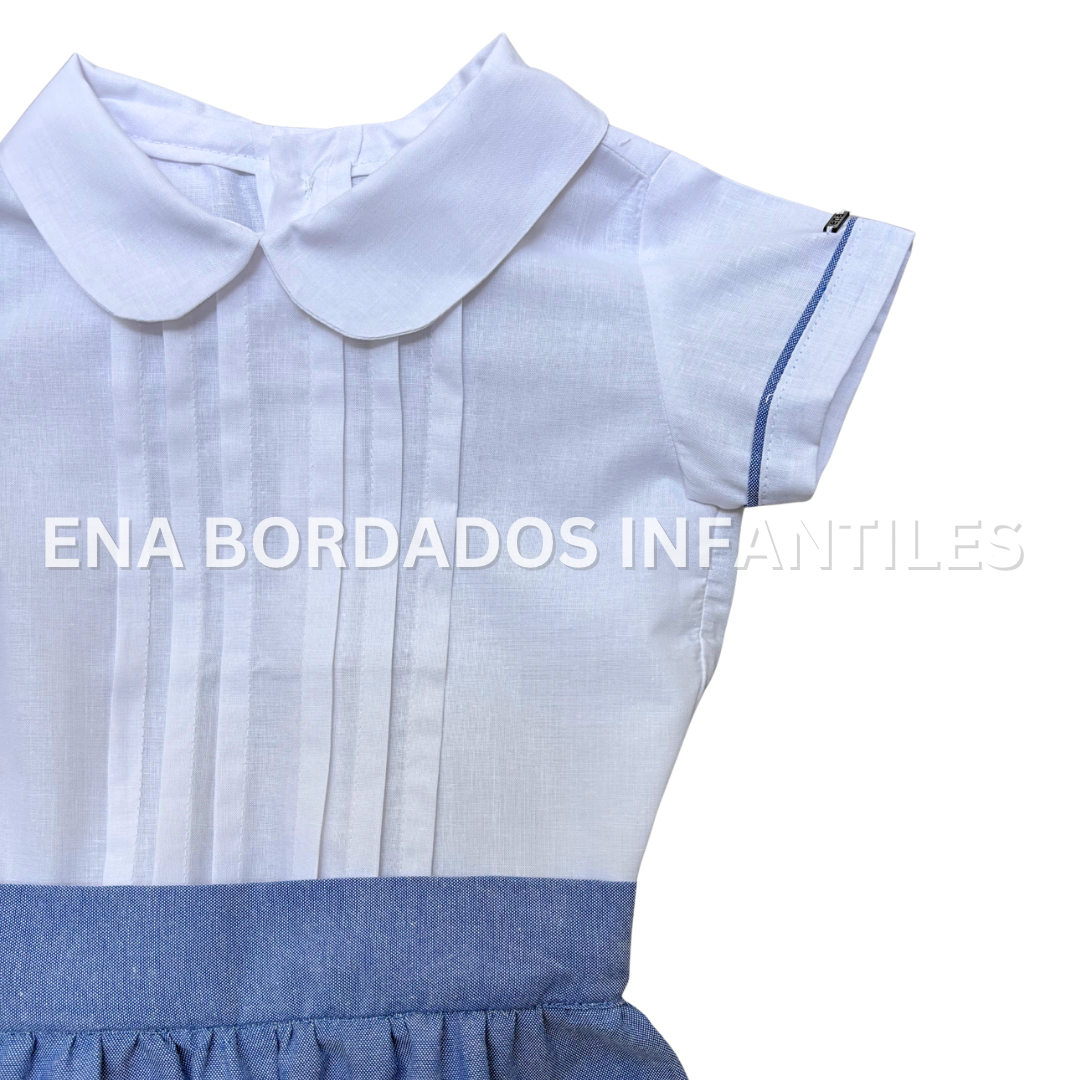 Camisa alforzas con short chambray 9 meses