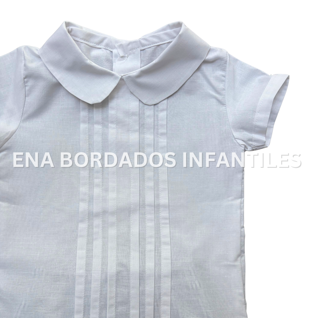 Camisa alforzas con short recto seersucker rayas azules 2 años