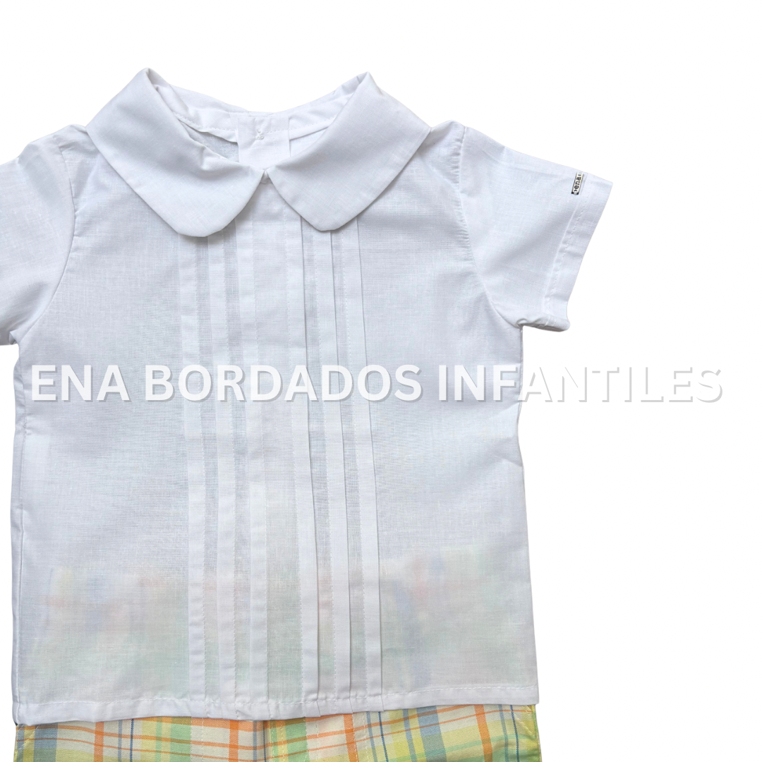 Camisa alforzas con short cuadriculado 2 años