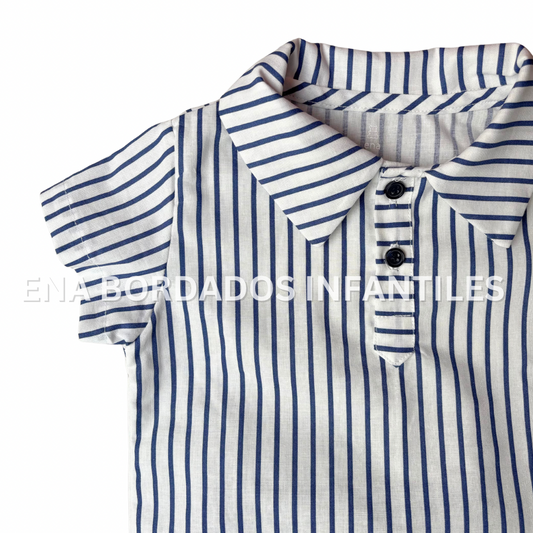 Camisa rayas azules con short piqué azul