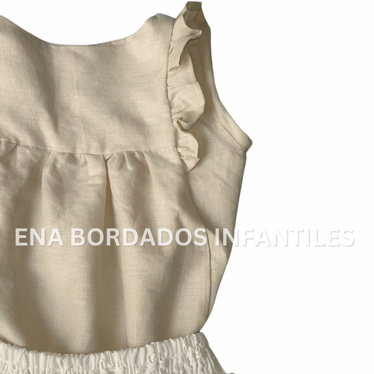 Blusa lino beige con falda bordado inglés