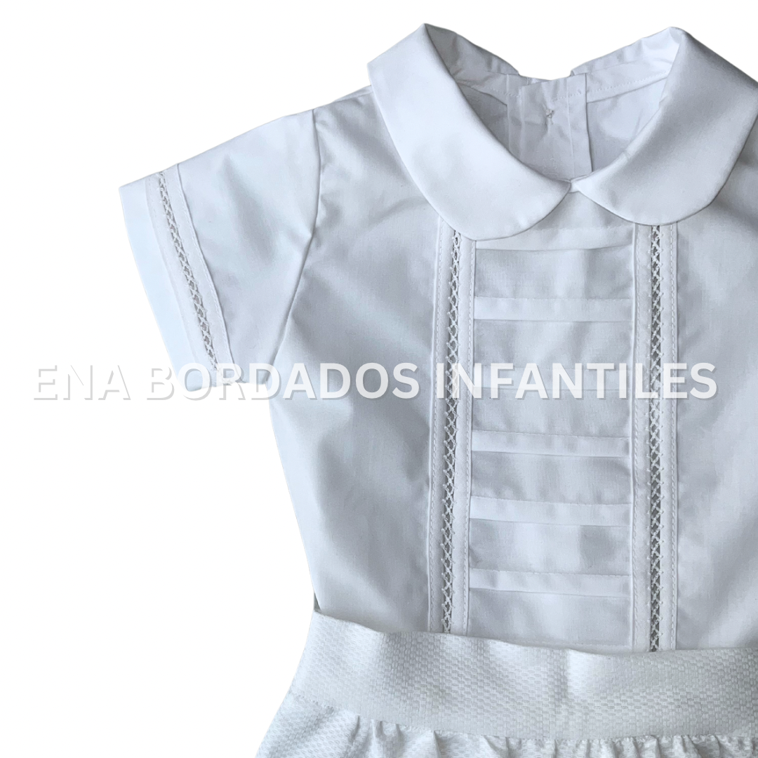 Trajecito camisa alforzas horizontales y punto de Paris