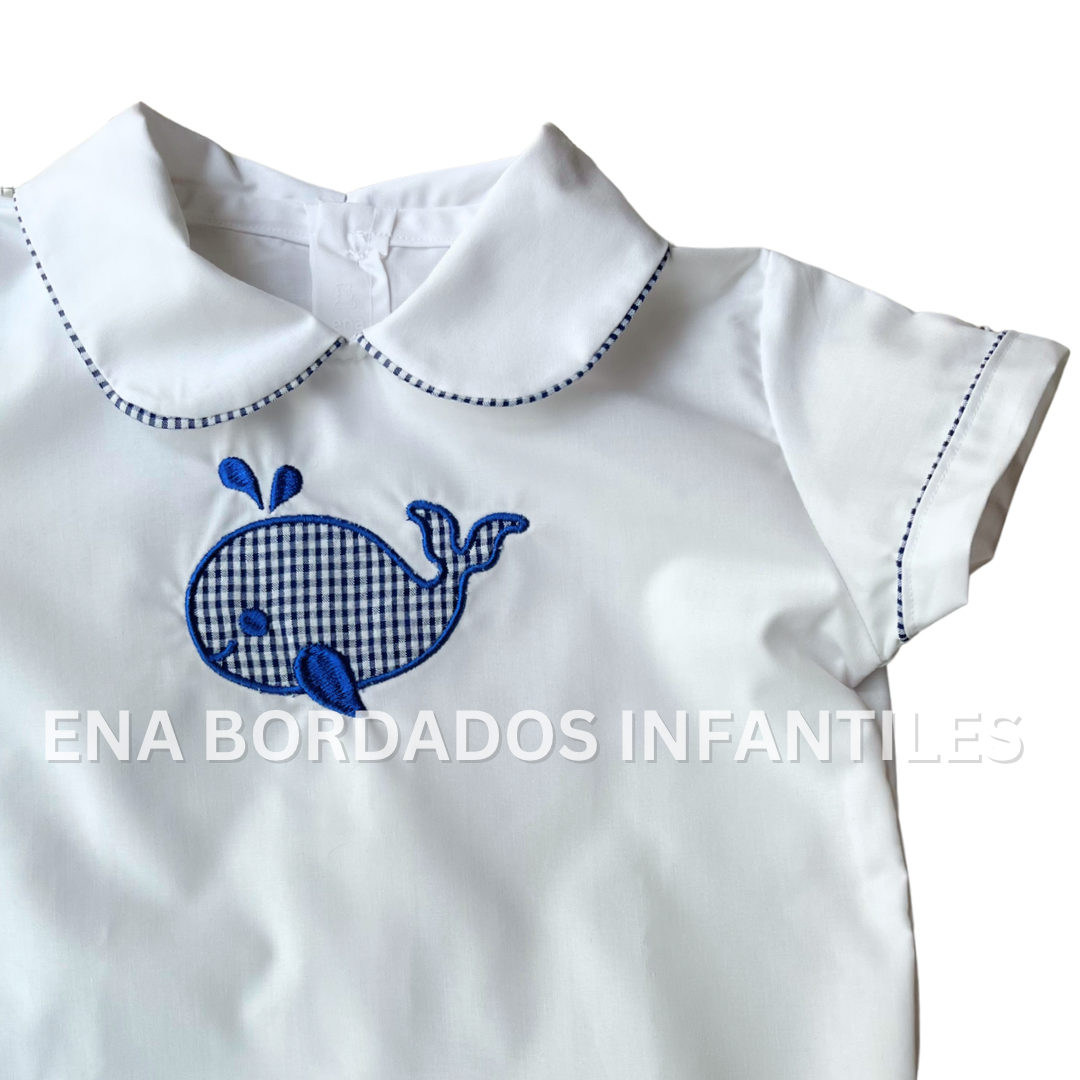 Camisa ballenita con short seersucker azul