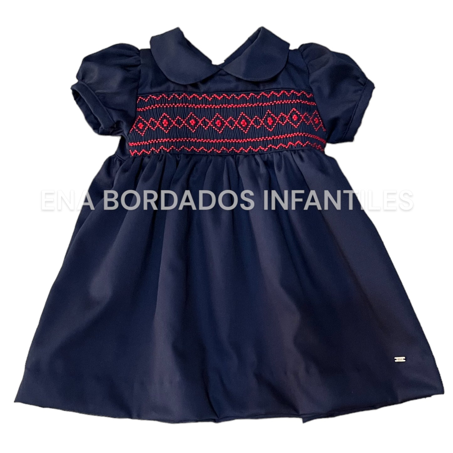 Vestido piqué azul marino panal rojo