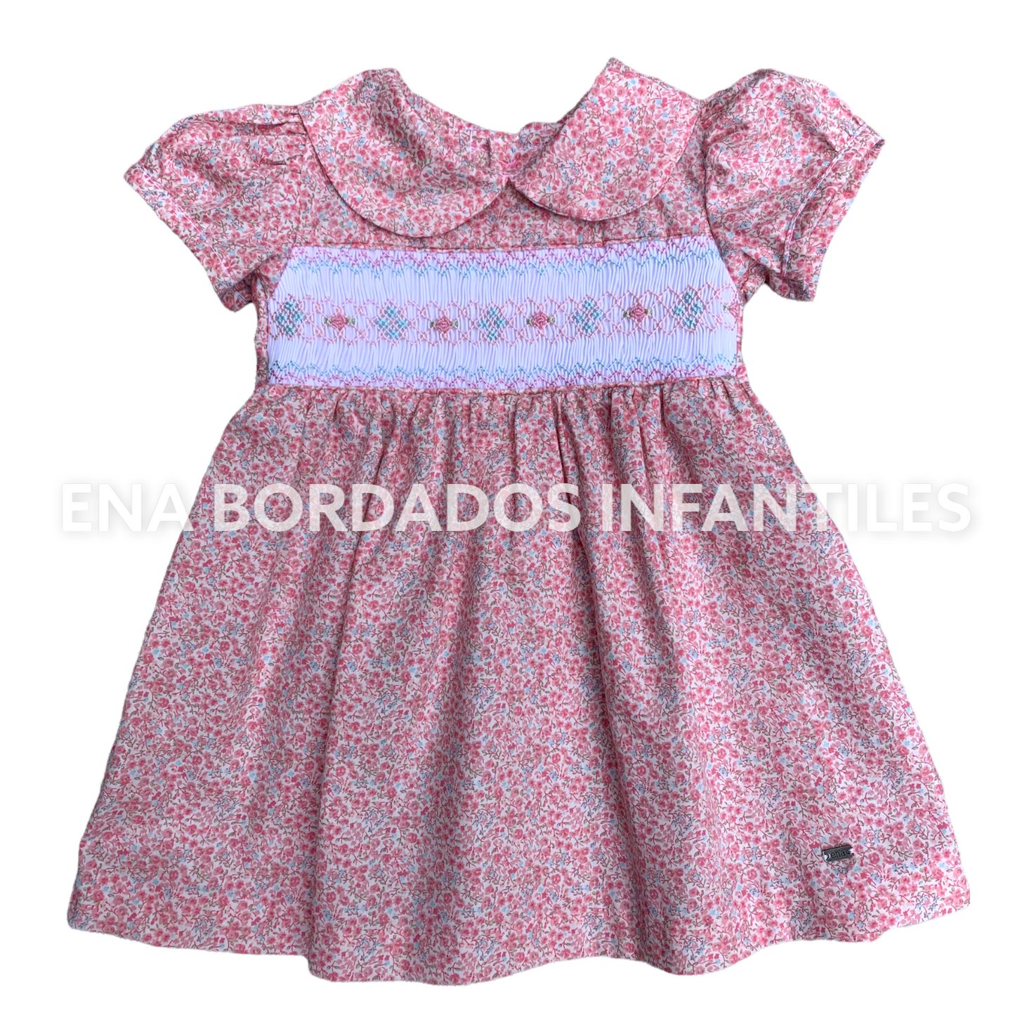 Vestido flores rosadas y celestes panal 3 meses