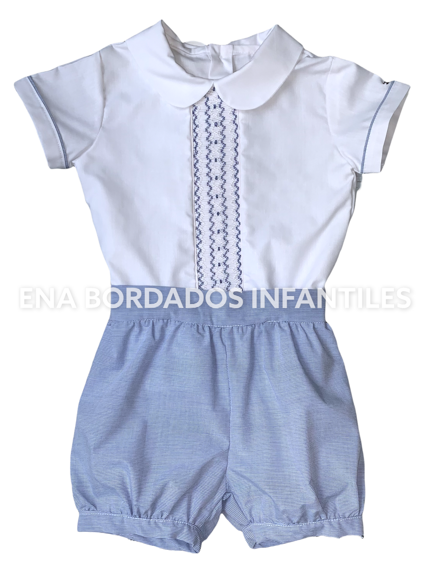 Trajecito panal con short azul rayitas