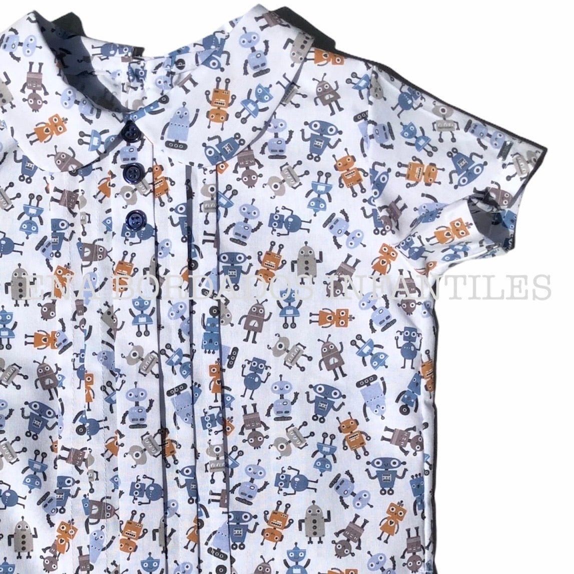 Camisa alforzas robots con short piqué