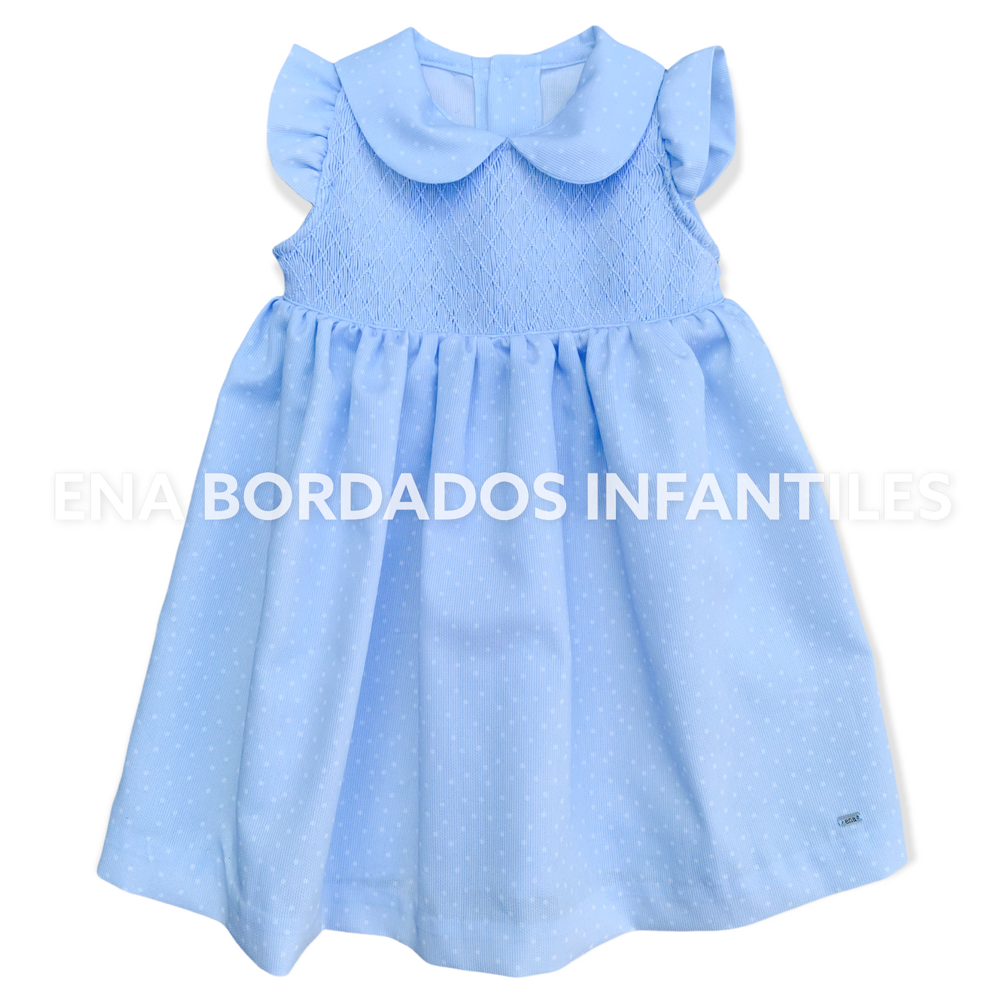Vestido piqué celeste puntitos blancos panal entero