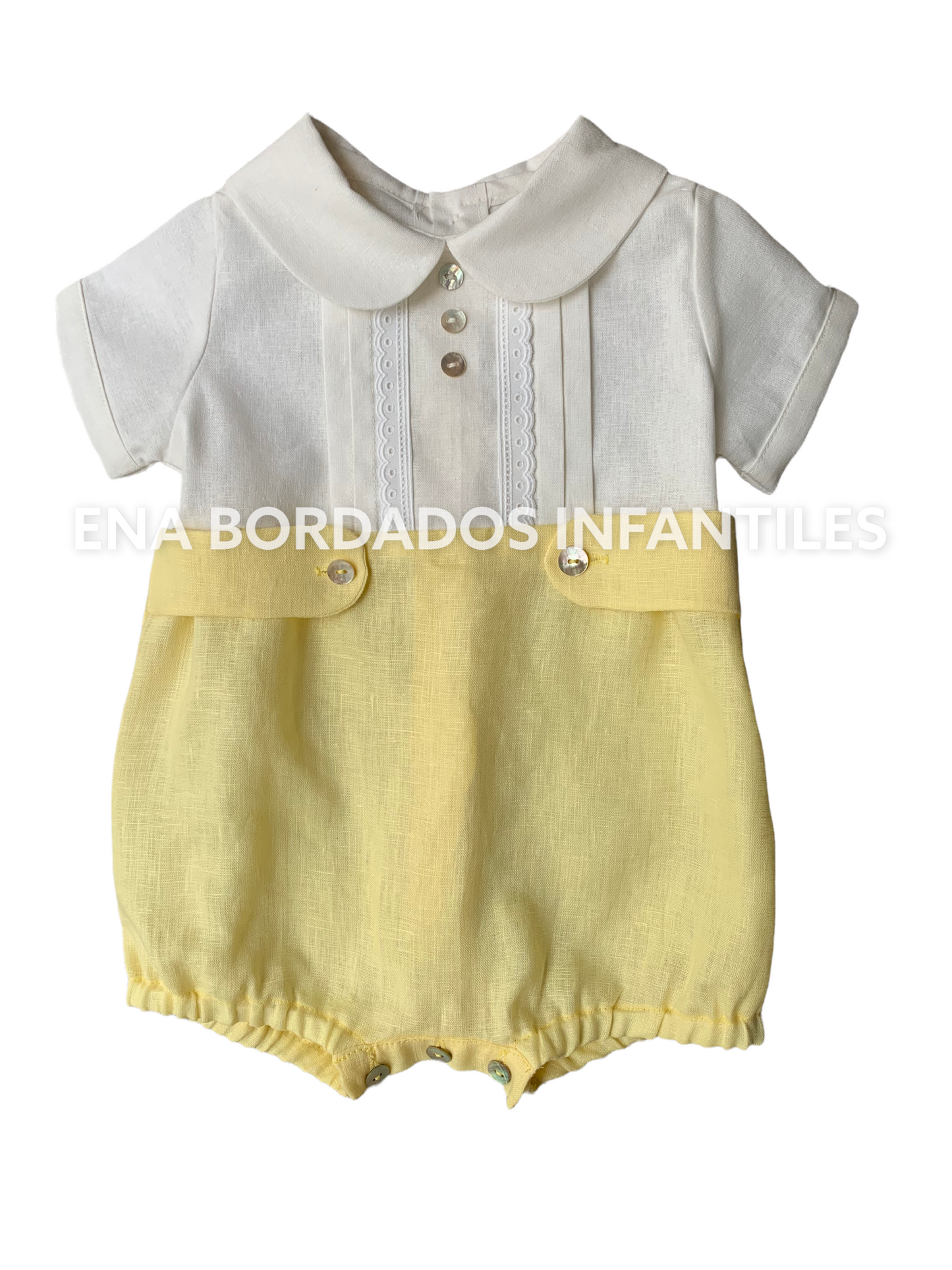 Mameluco lino amarillo tira bordada