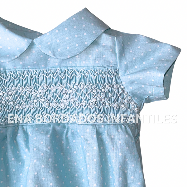 Mameluco celeste puntos blancos panal