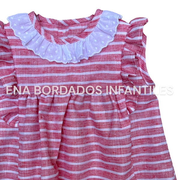 Vestido escarola rojo rayas blancas