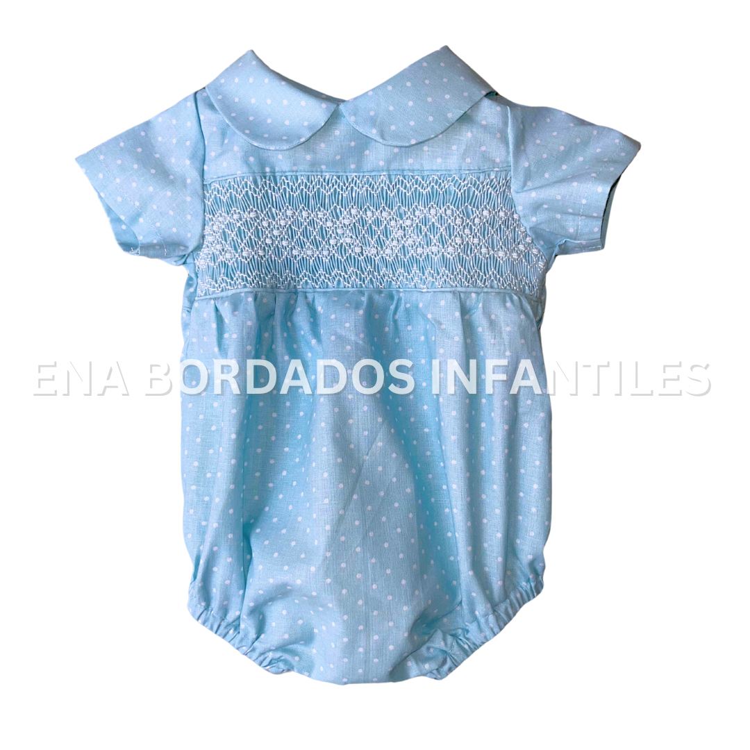 Mameluco celeste puntos blancos panal
