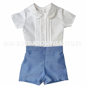 Trajecito camisa alforzas con short de chambray