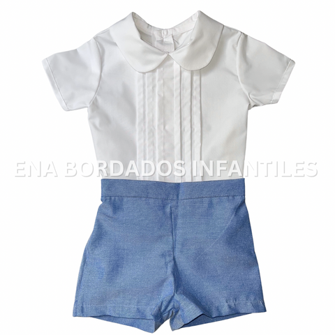 Trajecito camisa alforzas con short de chambray