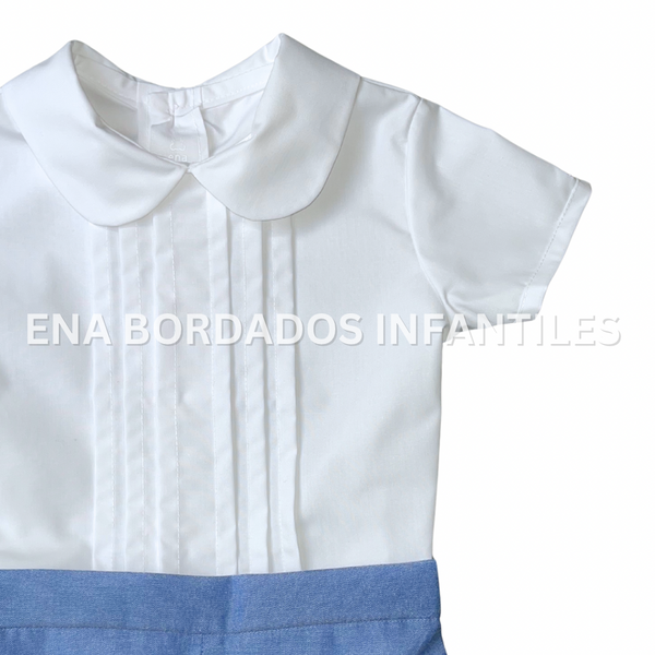 Trajecito camisa alforzas con short de chambray