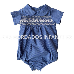 Mameluco azul puntitos blancos con panal