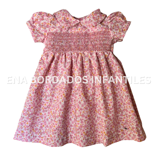 Vestido flores rosado con anaranjado panal