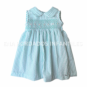 Vestido seersucker rayas verde con panal