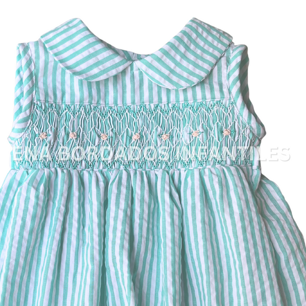 Vestido seersucker rayas verde con panal
