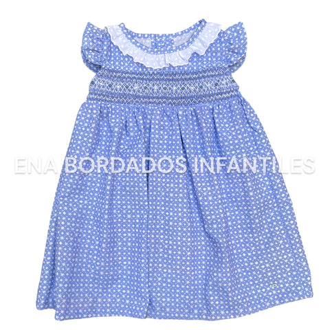 Vestido azul celeste panal con tira bordada