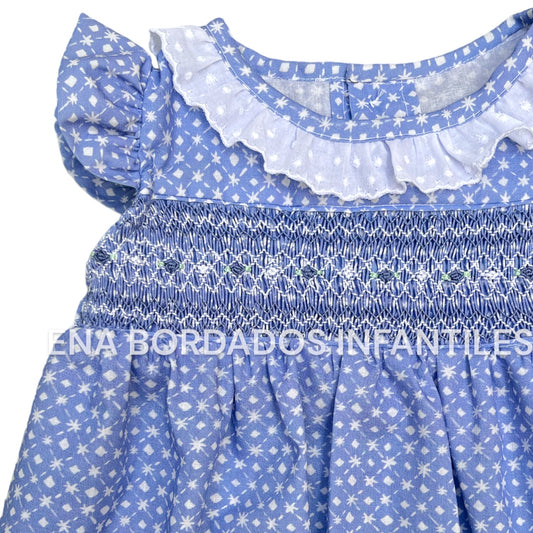 Vestido azul celeste panal con tira bordada
