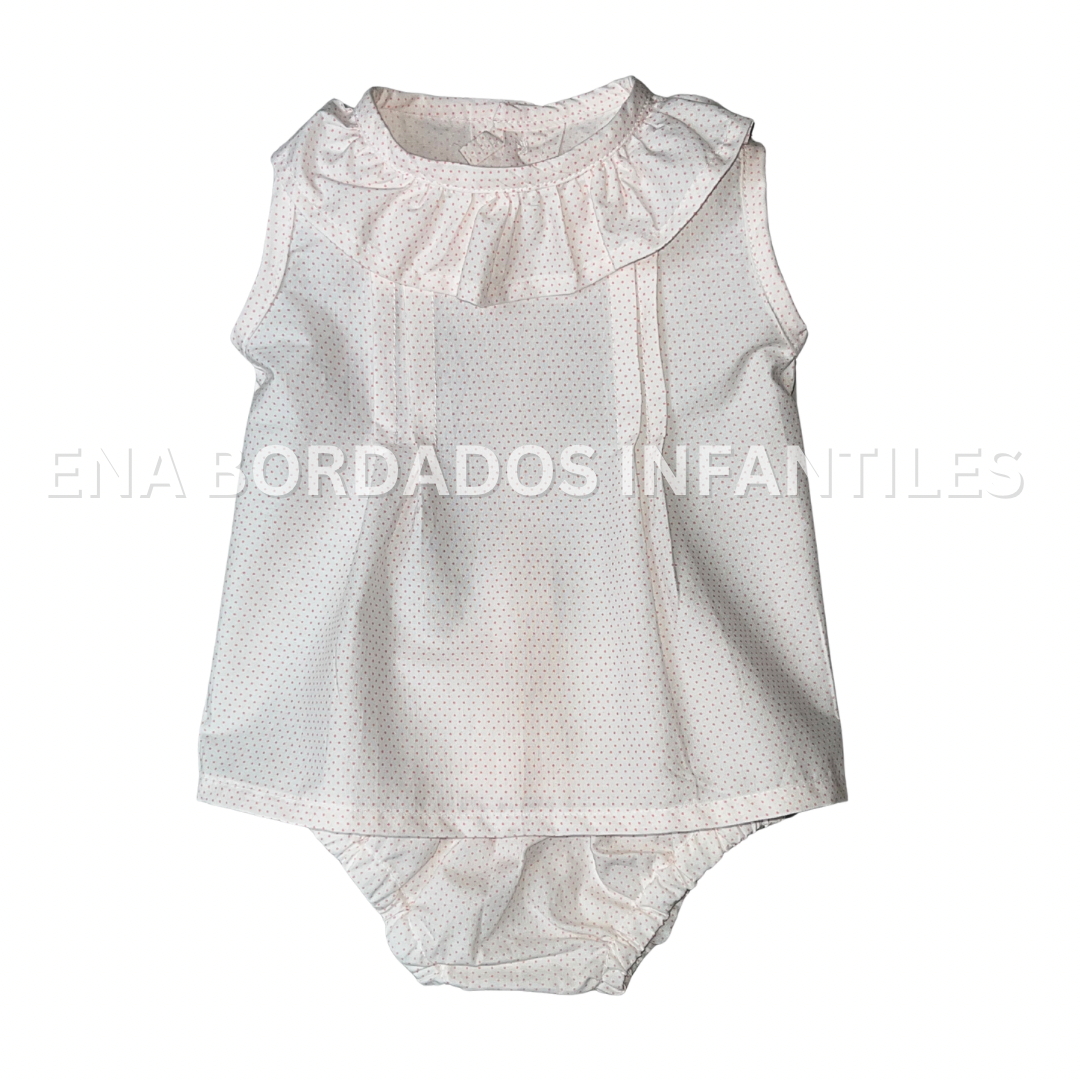 Blusa con calzón blanco con puntitos rosados 6 meses