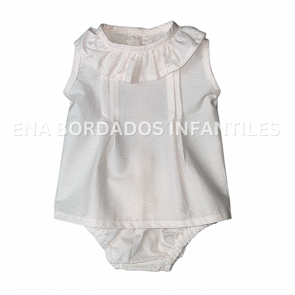 Blusa con calzón blanco con puntitos rosados 6 meses