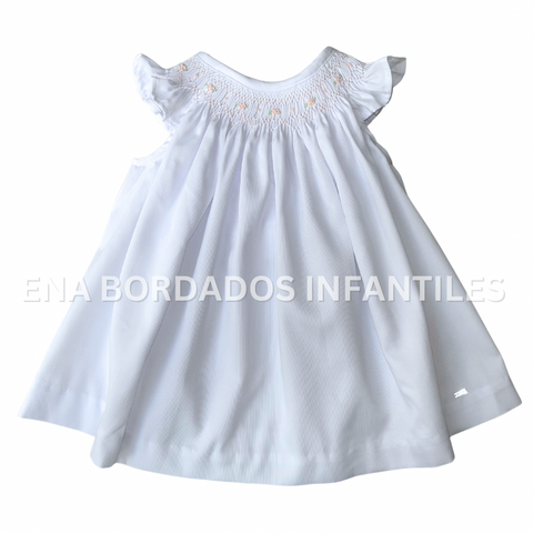 Bishop piqué blanco con bordado salmón