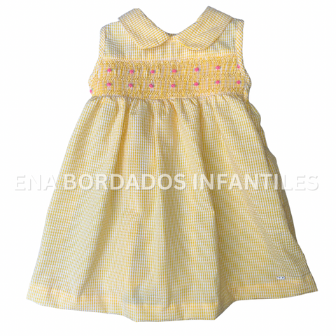 Vestido sin mangas seersucker amarillo con panal