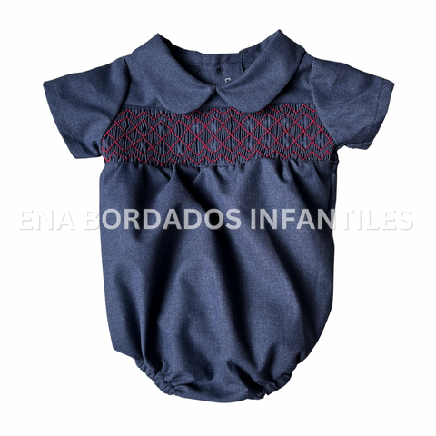 Mameluco azul con panal rojo