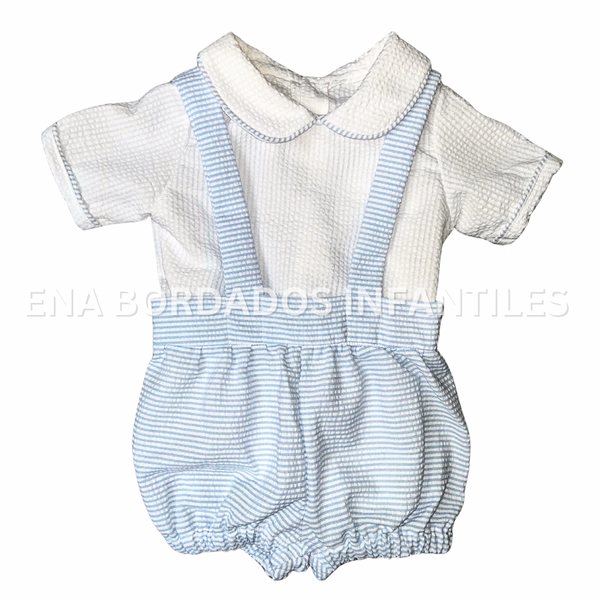 Trajecito Nicolas seersucker rayas celeste