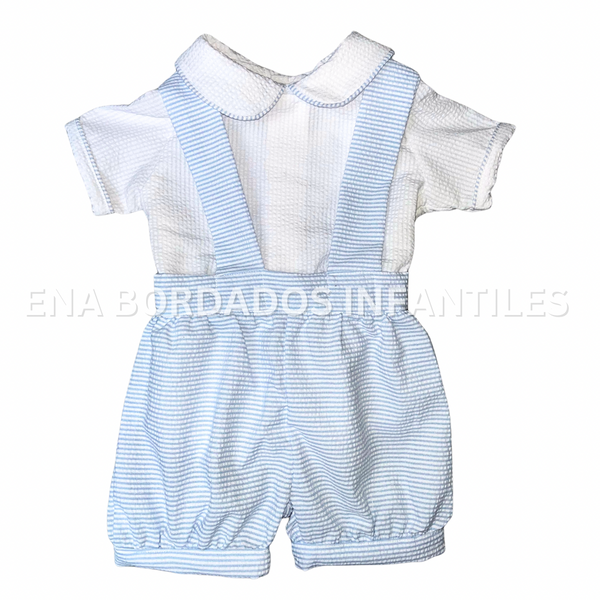 Trajecito Nicolas seersucker rayas celeste