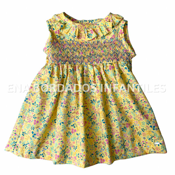 Vestido amarillo flores con panal