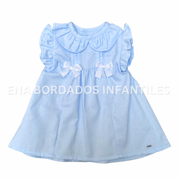 Vestido piqué celeste con lacitas 3 meses
