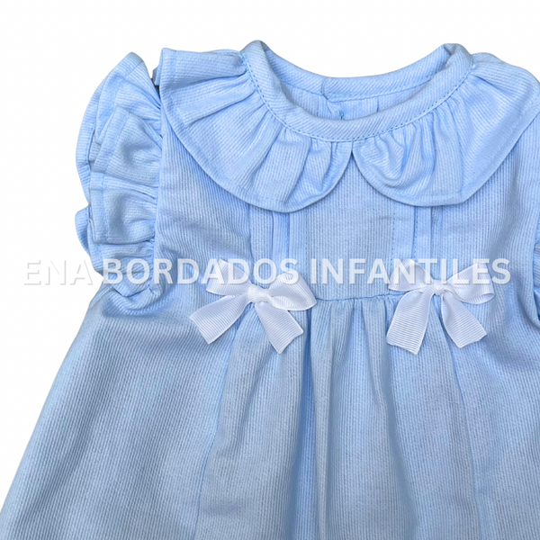 Vestido piqué celeste con lacitas 3 meses