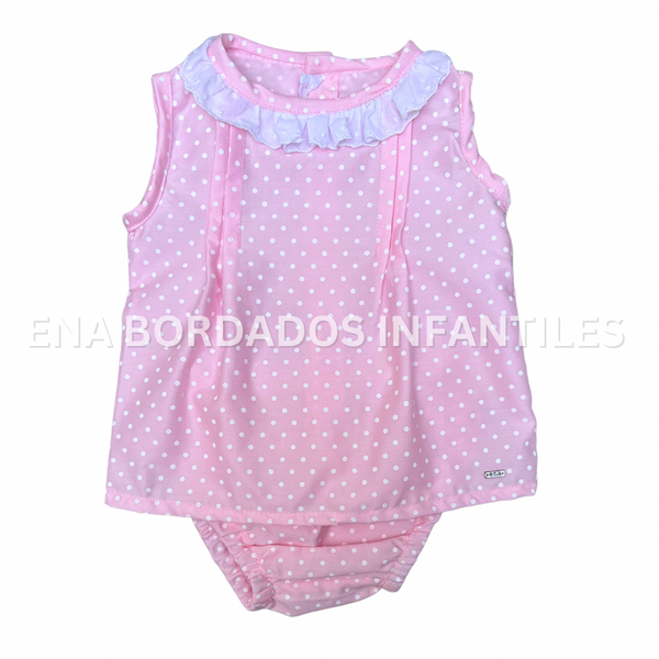 Blusa con calzón rosado con puntos blancos 3 meses
