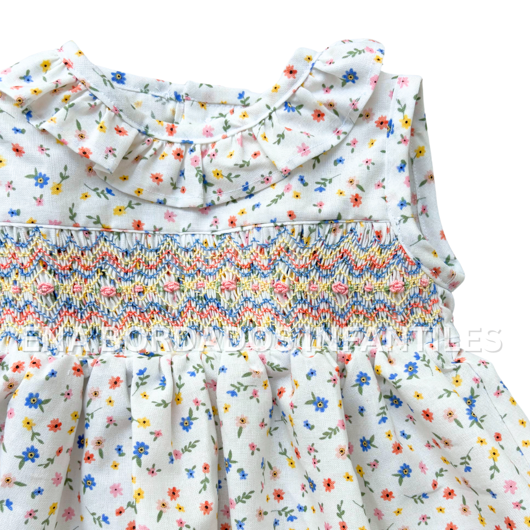 Vestido blanco flores colores panal