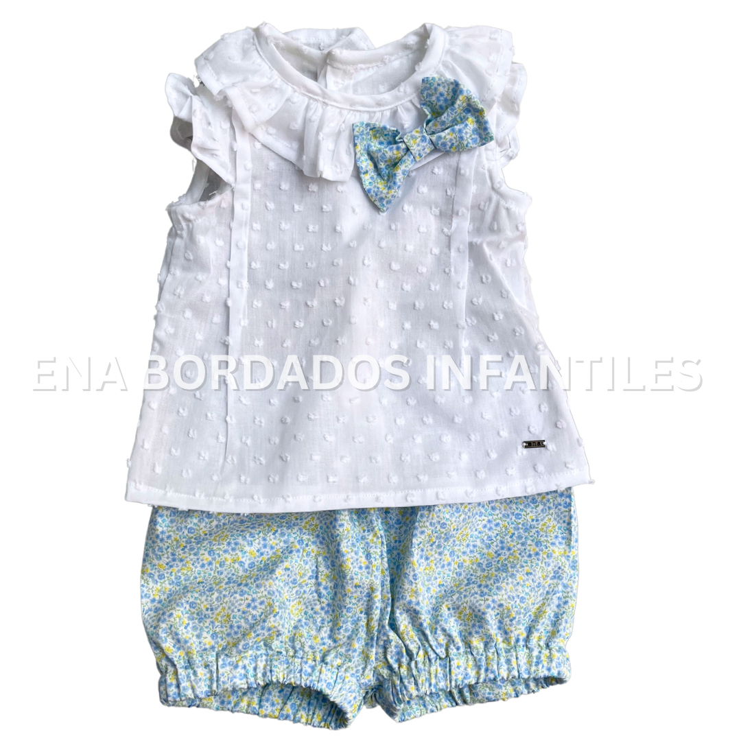 Blusa plumeti blanco con short flores 3 meses