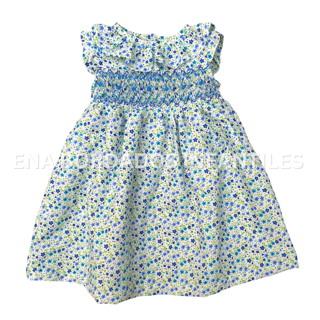 Vestido flores azules con panal