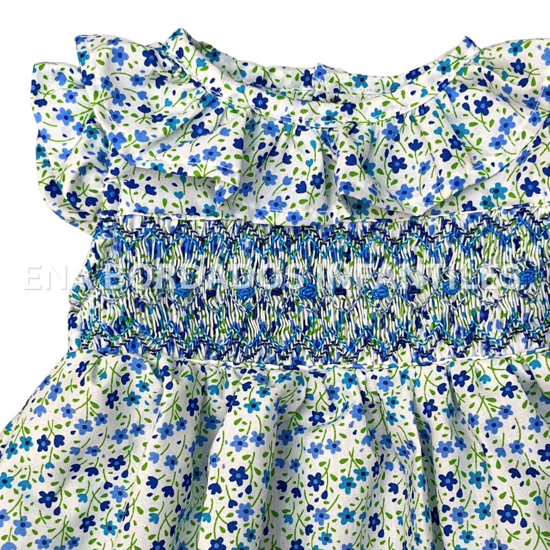 Vestido flores azules con panal